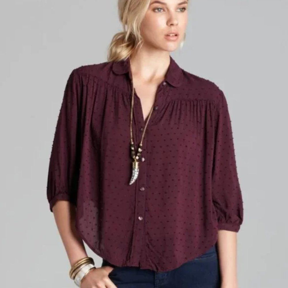 Free People Dobby Sparrow Swiss Dot Button Up Shirt